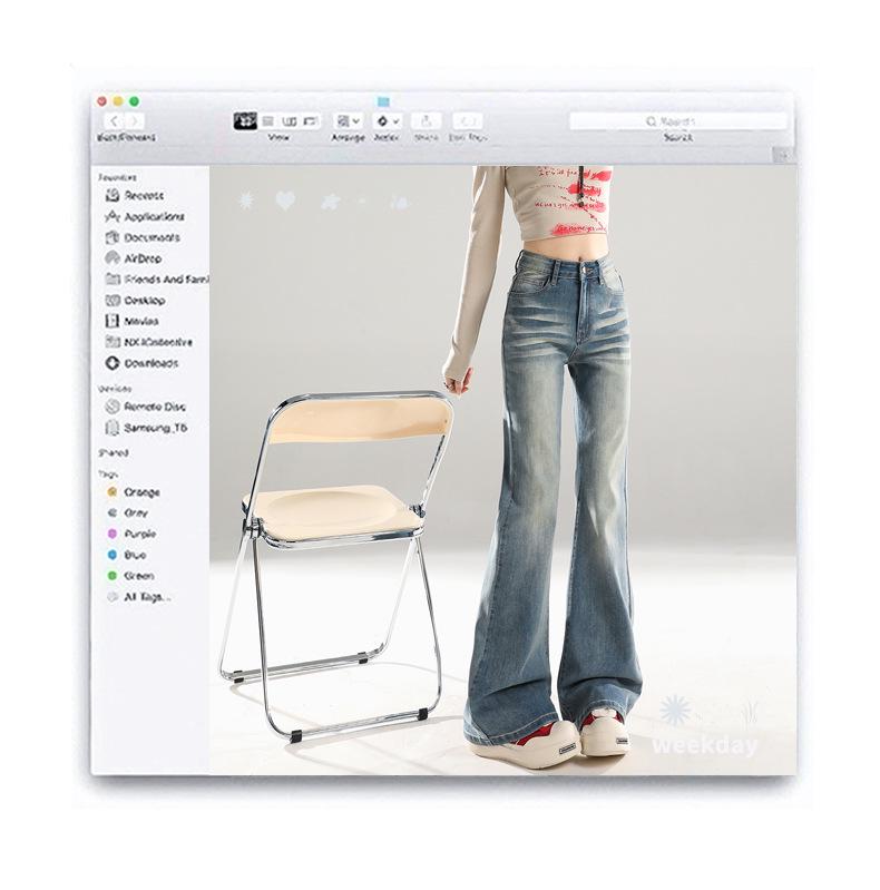 American Retro Mid-Waist Micro-Flare Jeans for Women - 2025 Autumn, Loose Fit, Crease Design