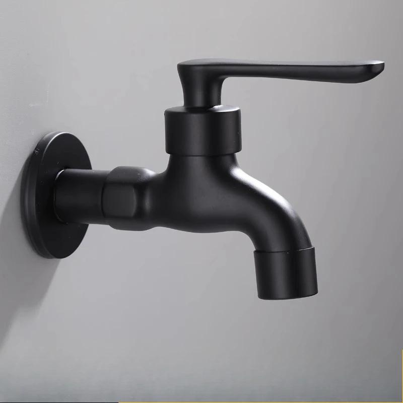 Black Single Cold Wall Mounted Washing Machine Single Bibcock Faucet Garden Mop Pool