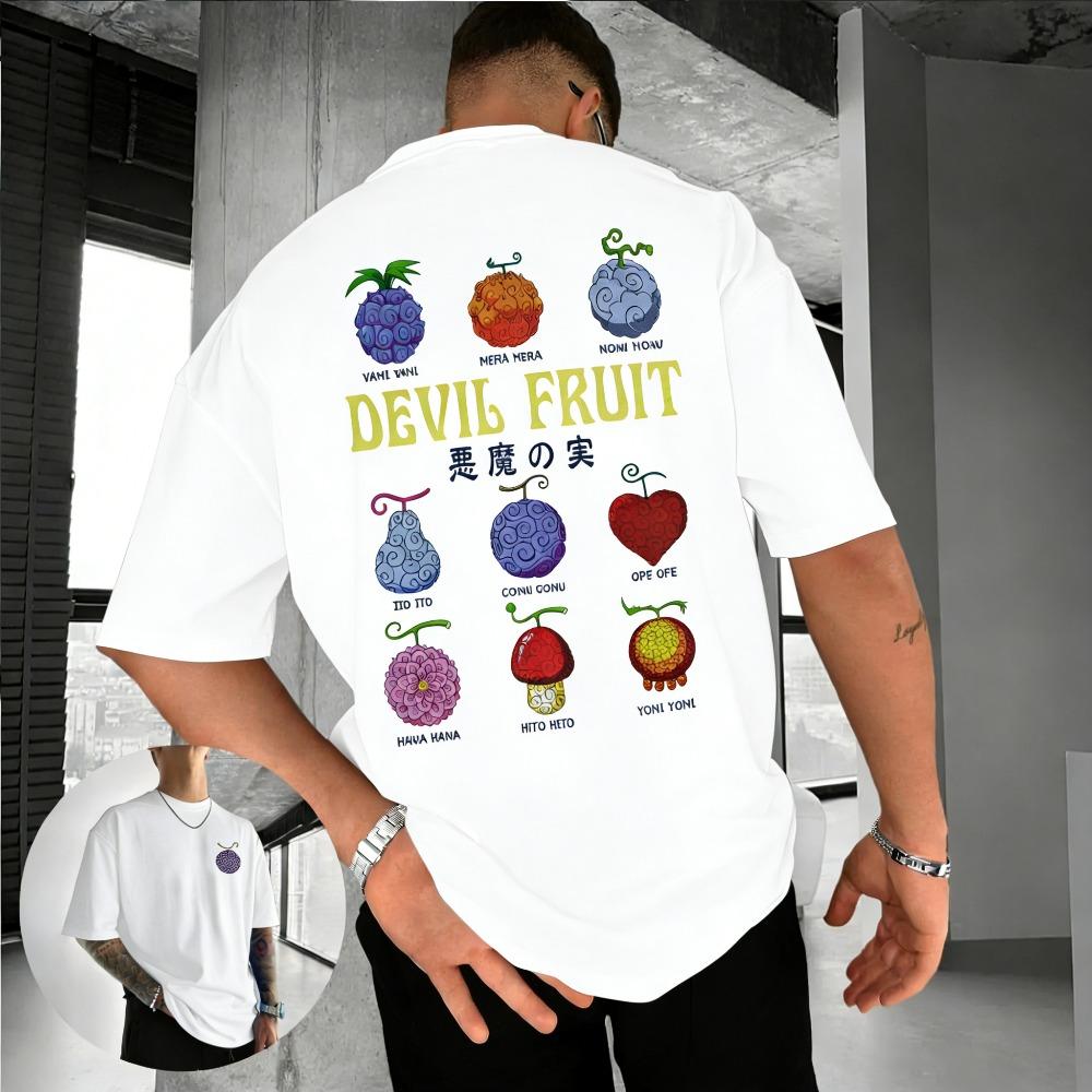 One Piece Devil Fruit Unisex Pure Cotton Tshirt 2026 Summer Anime Print American Loose Casual Parentchild Short Sleeved Top