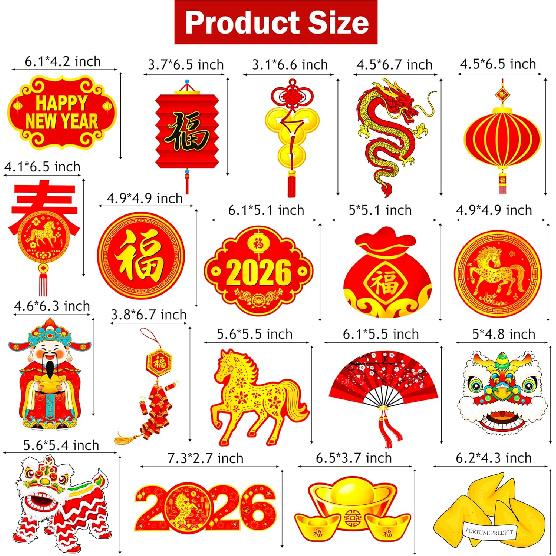 Happy Chinese New Year Hanging Swirls The Year of Horse Decorations 20PCS Lunar New Year Hanging Streamers Spring Festival Lion Dance Zodiac Horse