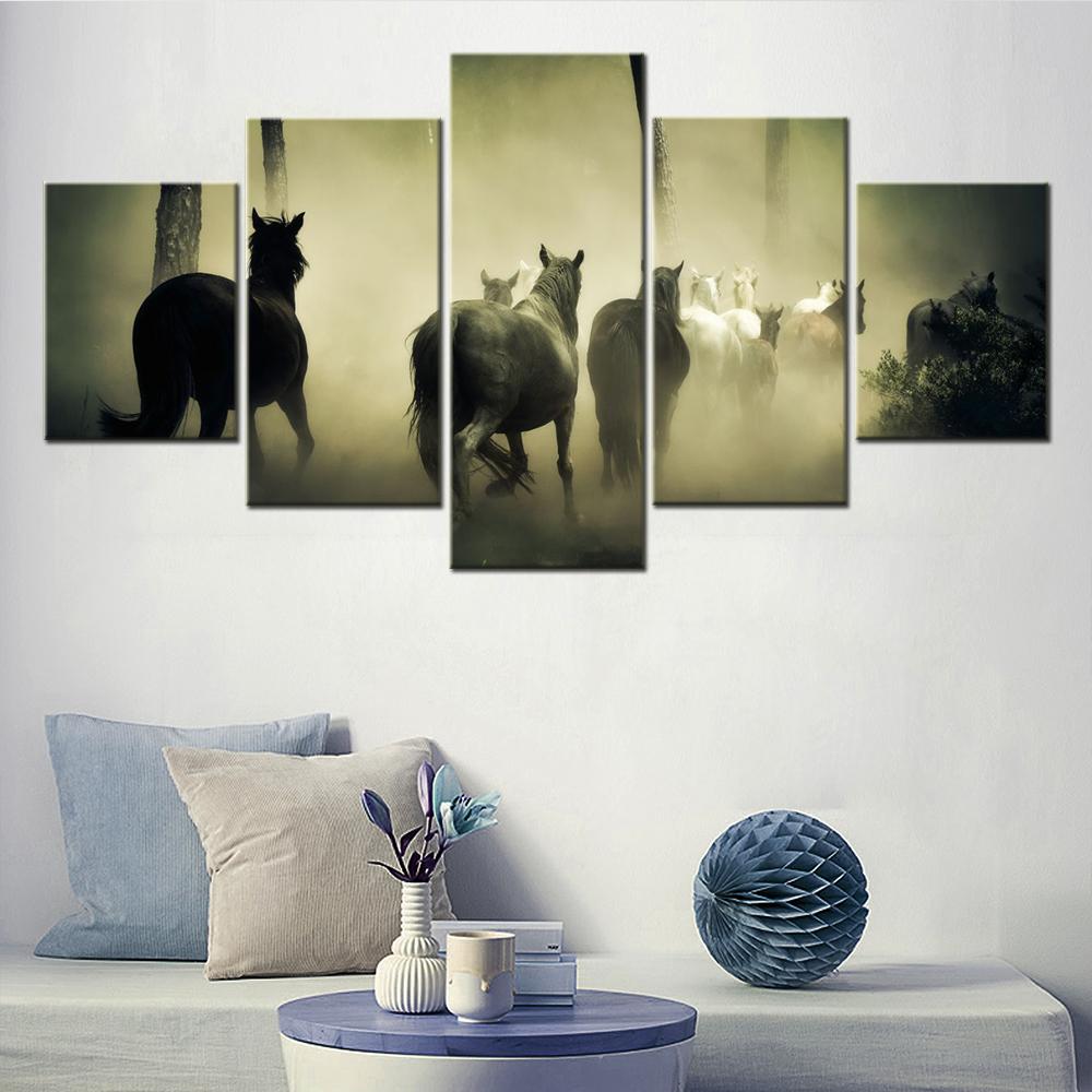 

Canvas Wall Art for Home Decor Animals Horses Herd, Wallpaper Painting Modular Picture Print Interior Decoration Artwork 5 PCs No Frame 20x35cm*2 20x45cm*2 20x55cm*1 No Frame