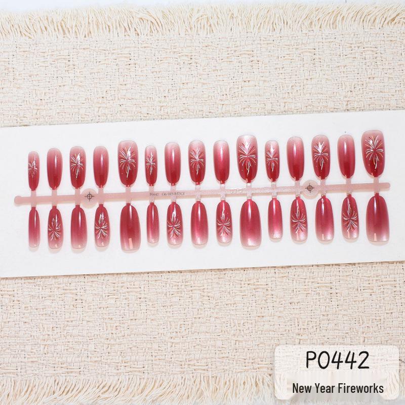 Festive Gradient Silver & Blush Long Cat Eye Press-On Nails, 30 Removable Pieces