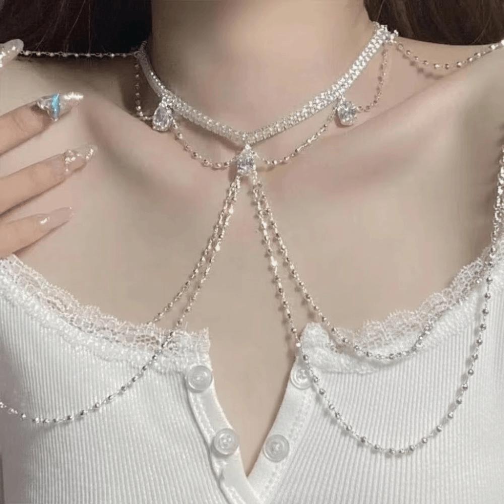 Long Fringe Shoulder Necklace Clavicle Chain Jewelry Ornament Y2K Multi-layer Tassel Chain Banquet