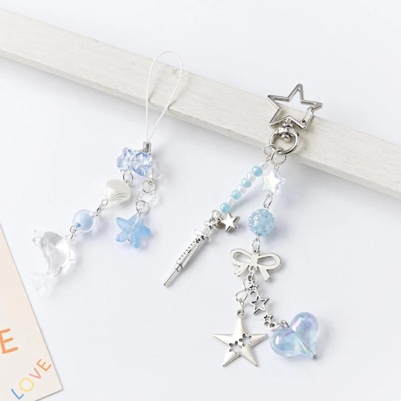 Cute Dolphin Pearls Pendant Keychain Beaded Mobile Phone Chain Sweet Exquisite Backpack Decoration Accessories Gifts