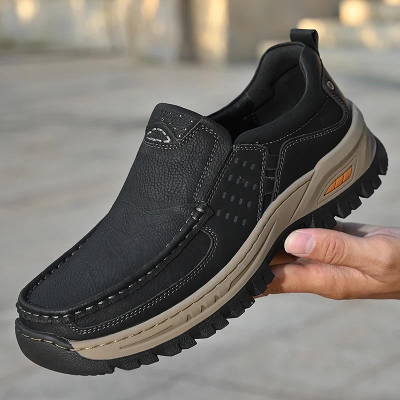 Sapatos Casuais Masculinos de Couro Confortáveis Clássicos Mocassins Masculinos para Caminhada ao Ar Livre Tênis Casuais Masculinos para Homens Tênis