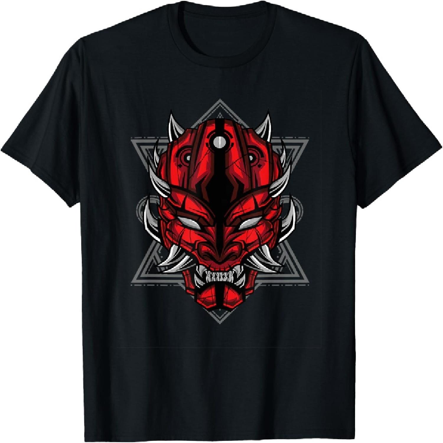 Japanese Oni Demon Art Harajuku Aesthetic Devil Face T-Shirt(1) S