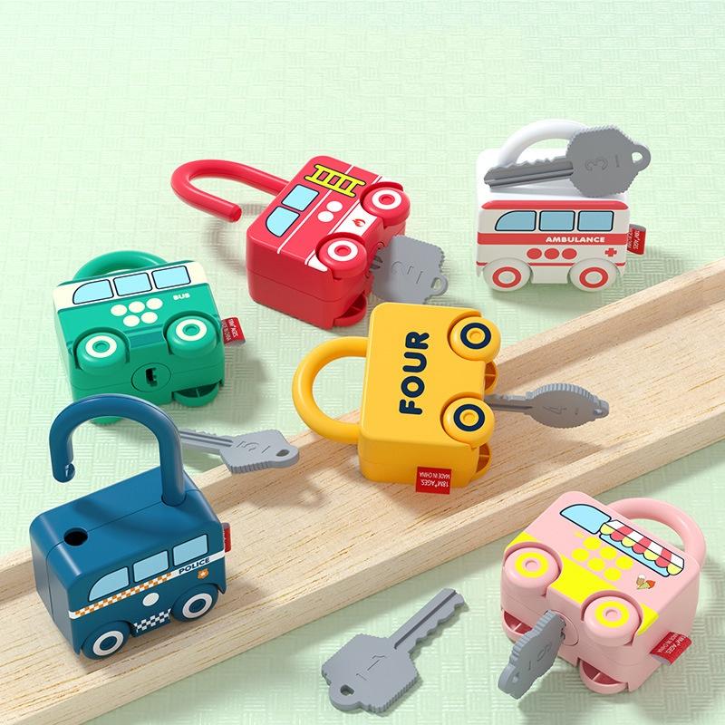 6Pcs Kids Learning Lock Unlock Car Toy with Keys Kids Montessori Educational Toys Learning Locks Matching Games Toy