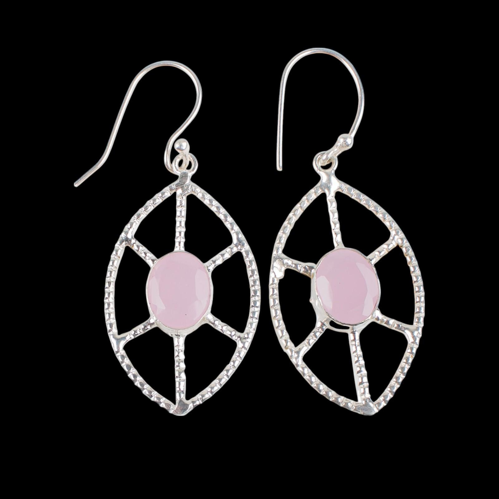 

Rose Chalcedony Gemstone 925 Sterling Silver Jewelry Handmade Boho Earrings2.00 EE-48-16