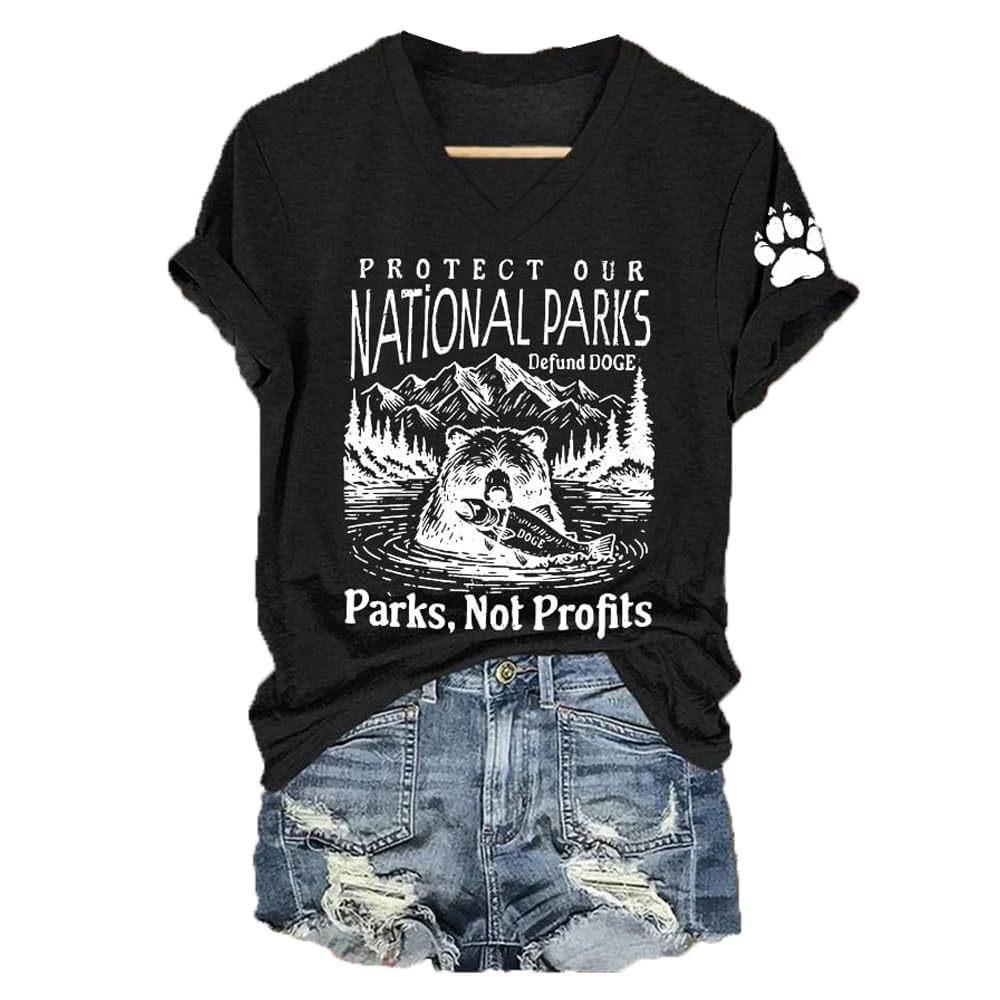 Summer V-neck 3D Letter Bear Printed Top Fashionable Casual Short Sleeved Women's T-shirts