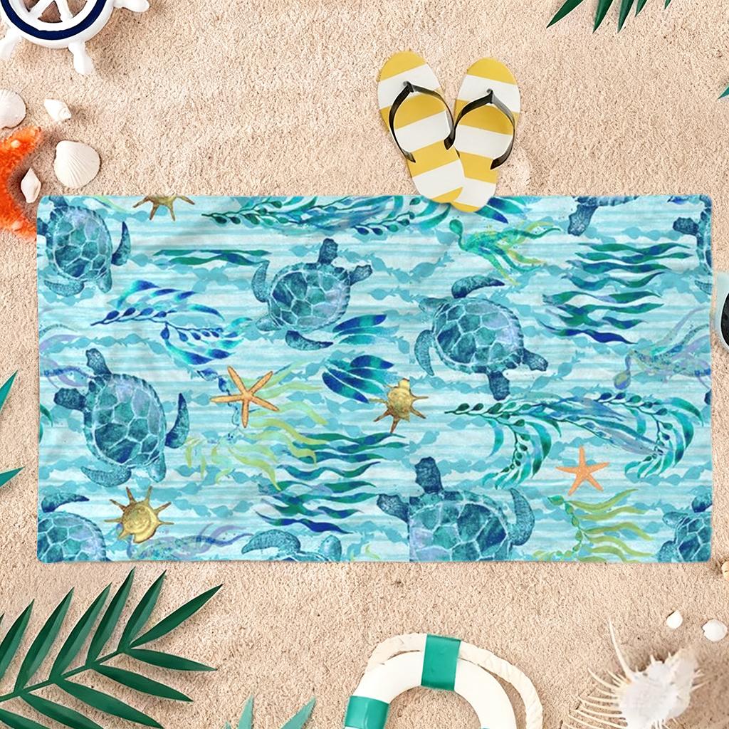 Meeresschildkröten und Seesterne Strandtuch Schnelltrocknend Super Saugfähig Geeignet für Schwimmen Strand Pool Fitnessstudio Sommergeschenk für Freunde