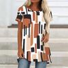 Women Plus Size Round Neck Short Sleeve Colorful Printed Flared T Shirt Curved Hem