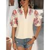 Spring and Summer New Fashionable V-neck Long-sleeved High-neck Embroidered T-shirt Top