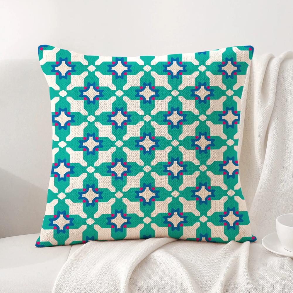 Abstract Houndstooth Pattern Cushion Cover Natural Linen Organic Fabric DoubleSided Printing Sofa Home Decor Gift Pillow Cover