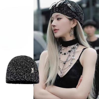 Korean Cold Hat Autumn and Winter Small Fragrance Style Sequin Knitted Hat Showing Face Small Fashionable Bag Head Hat