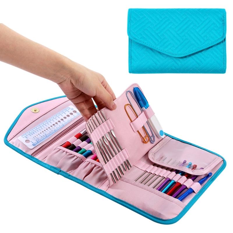 Mehrzweck Häkelnadel Organizer Taschen mit Reißverschlusstasche und elastischen Einschubfächern Tragbare Stricknadel Aufbewahrungstasche