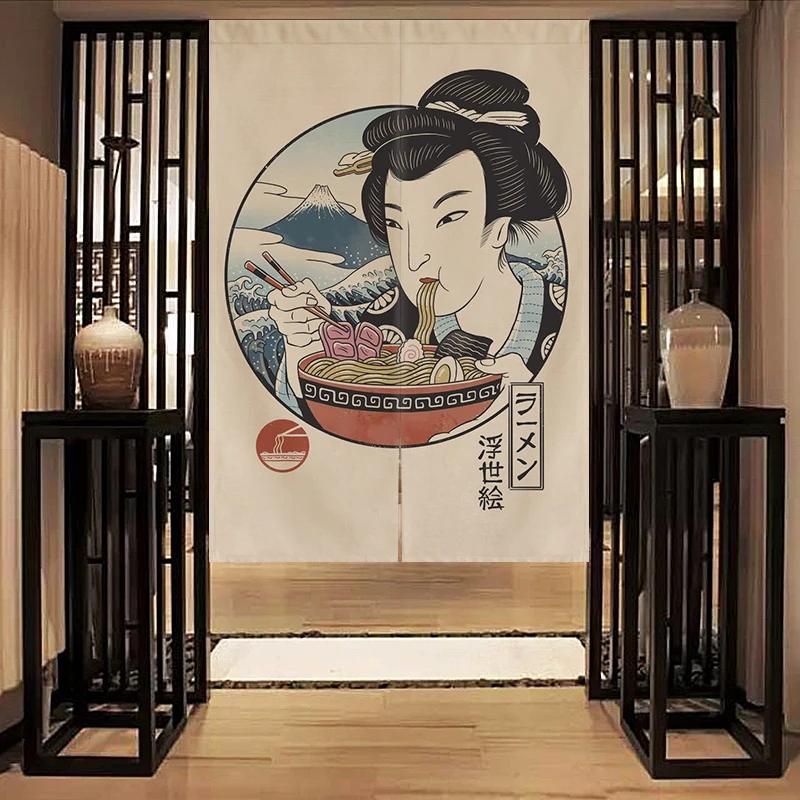 Nordic Door Partition  Kitchen Snack Shop Restaurant CurtainJapanese Sushi Dharma Fish Door Curtain Printing Bedroom Window