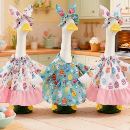 Easter Goose Outfit Clothes for 23" High Cement Plastic Goose Statue Outdoor Lawn Goose Dress And Hat Set for Garden Yard Patio Decor