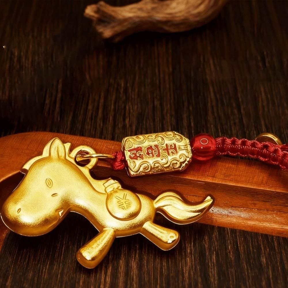 Vintage Lucky Horse Bag Pendant Wealth Weaving Key Chains Chinese Zodiac Key Ring New Year