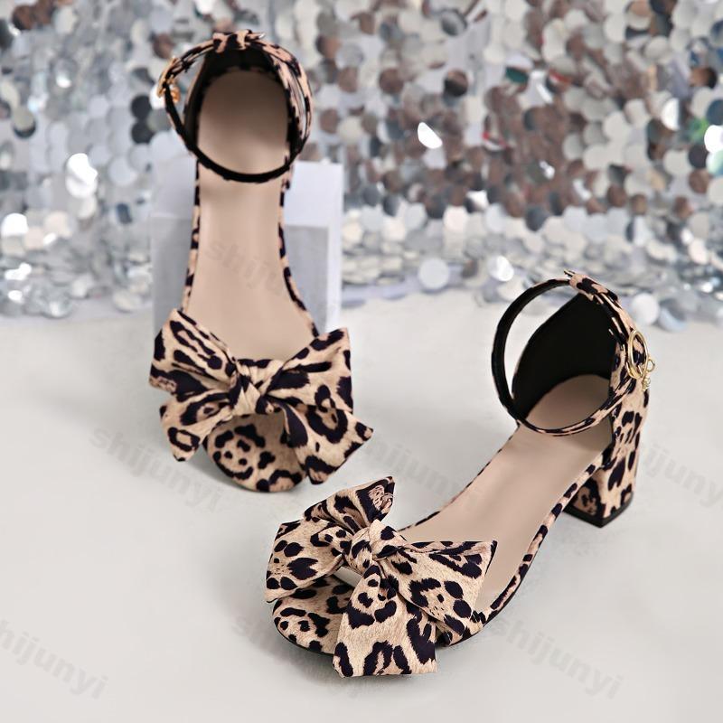 Fashion Women's Sandals Fashion Leopard Print New Round Toe Butterfly Knot Non-slip High-heeled Outdoor Elegant Trendy Sexy Sandals