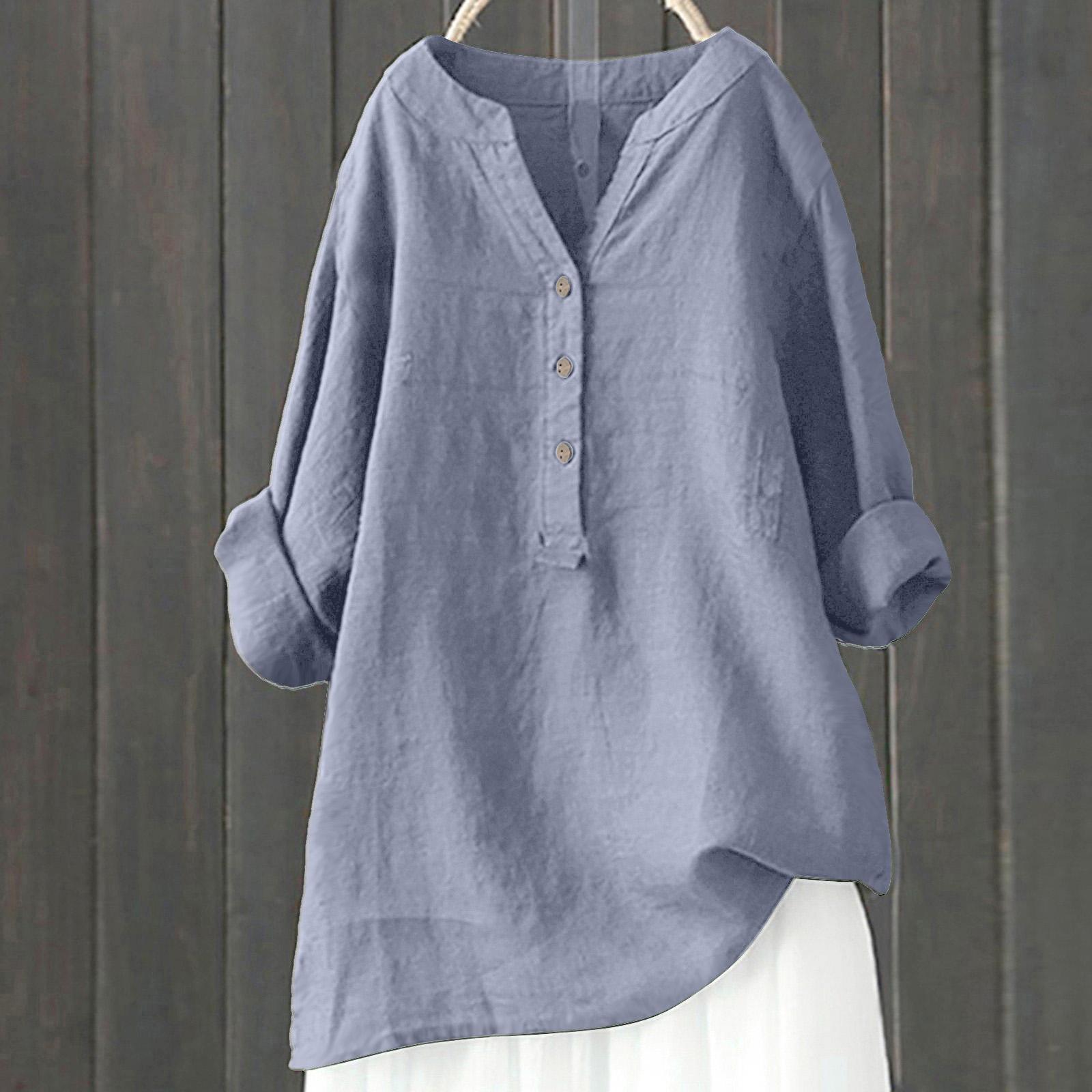 

Женская однотонная рубашка с длинным рукавом и воротником-стойкой, повседневная свободная блузка, топы на пуговицах XXXL