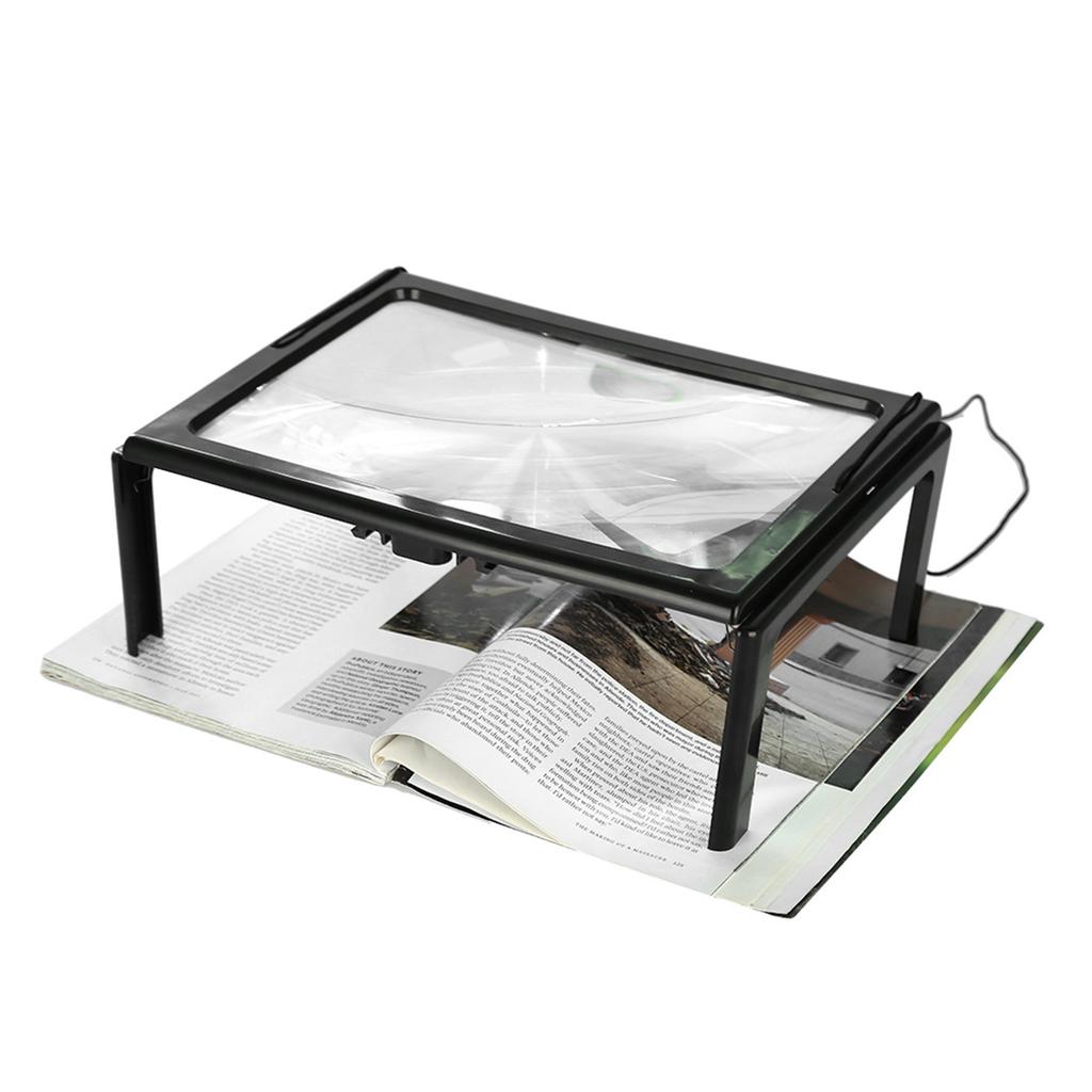 Foldable Ultrathin A4 Full Page Magnifying Glass with 3X Magnifier 4 LED Lights for Reading