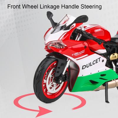 1:12 Scale QJMOTOR 600RS 1199 Motorcycle Model Toy Sound Light Shock Absorption Wheel Steering Models Office Table Ornament