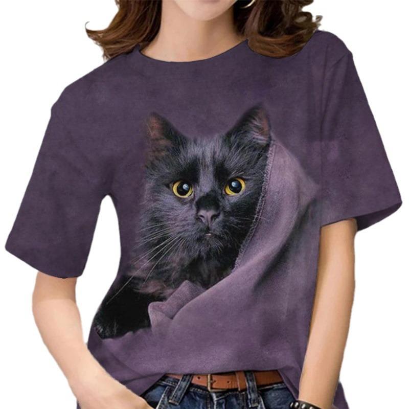 Summer Women's Short Sleeved T-shirt Cute Cat 3D Printed Fashionable Loose Casual Round Neck T-Shirts Women’s