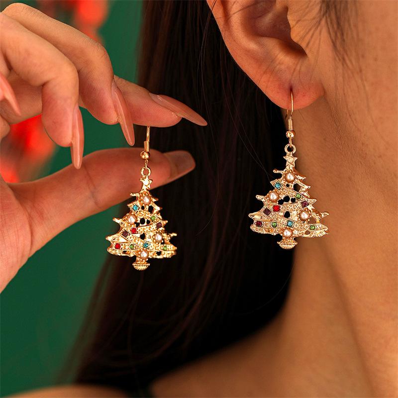 Christmas Baroque Irregular Imitation Pearl Stacked Star Tree Drop Earrings Xmas Tree Earring For Women Holiday Jewelry Gift