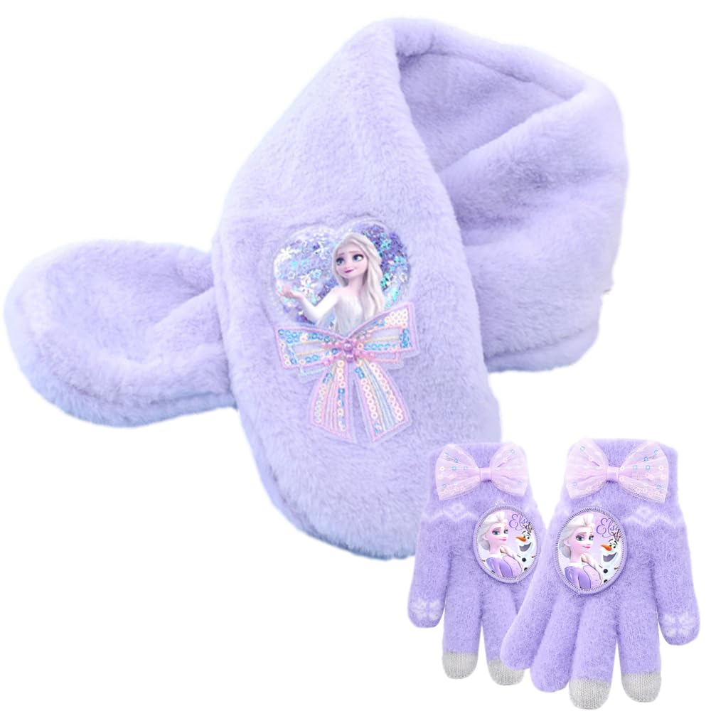 LAS BONITA Scarf and Glove Set for Girls and Boys Kids' (2-Piece Set) (Ages 4-10, 2-5) (1067 Lavender) [Product Code]