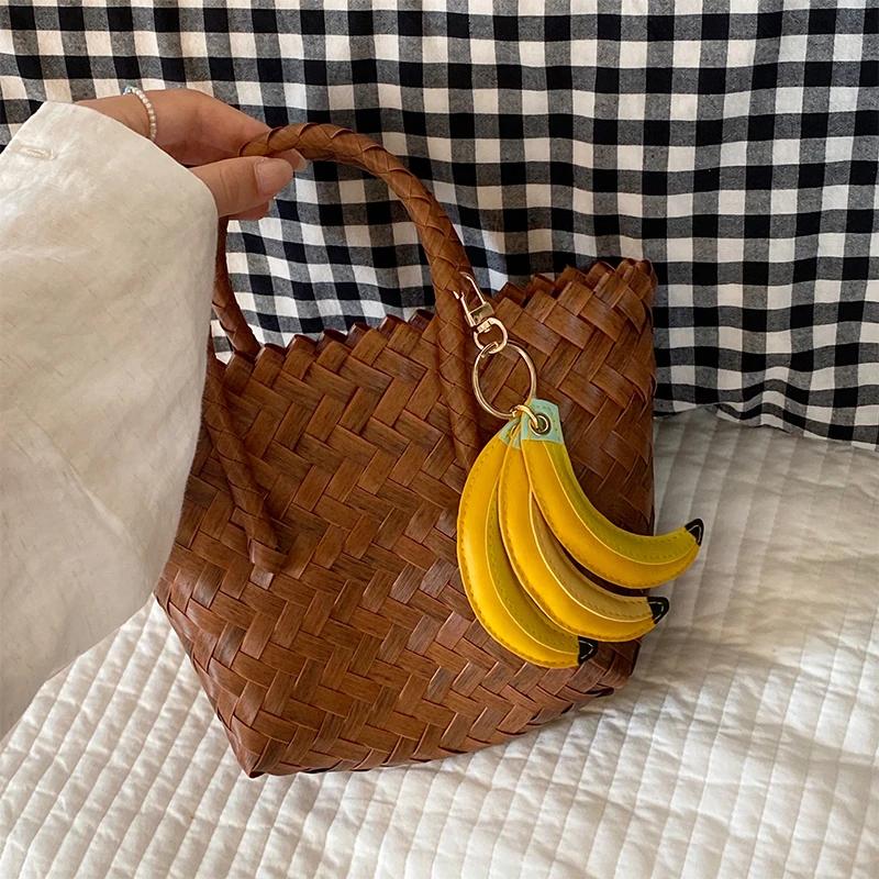 New Cute Banana Peach Shape Bag Pendant Personality Design Fruit Keychain Pendant Fashion High Quality Pu Versatile Pendant Gift