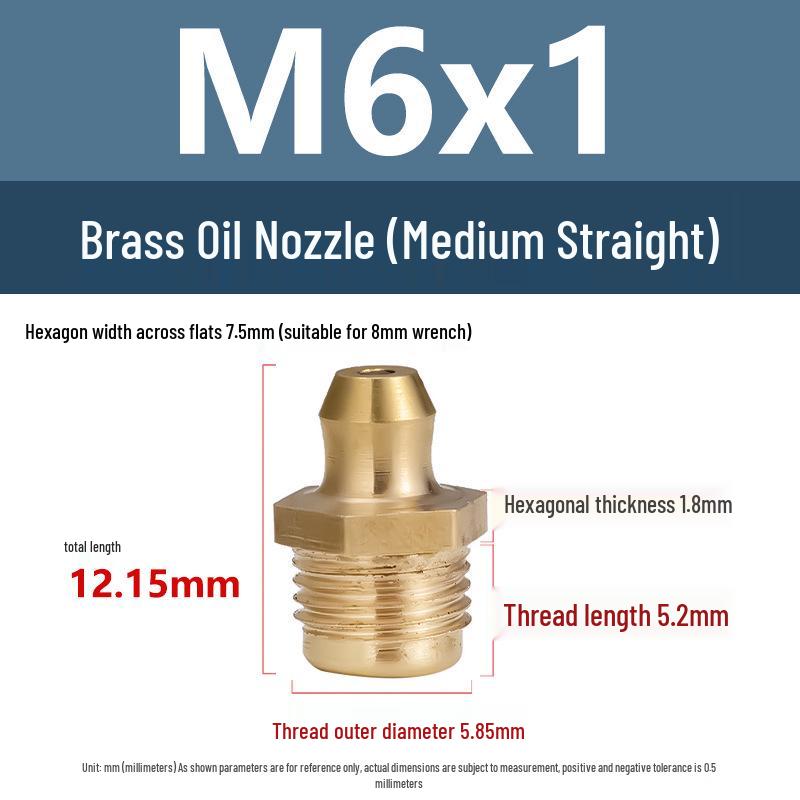 Yigu Brass Grease Fittings M6/M8/M10 Straight & 45° Angled Nipples, Connectors, Nozzles, Gun Accessories