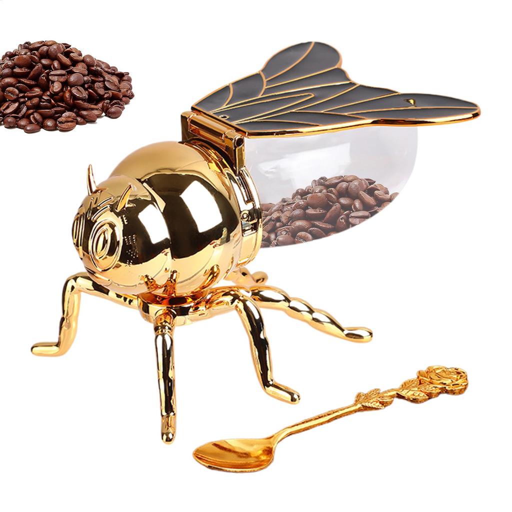 Recipiente Creativo con Forma de Abeja para Almacenar Miel, Dispensador, Tarro de Miel de Abeja, Tarro de Especias y Condimentos de Cocina con Cuchara y Soporte de Almacenamiento