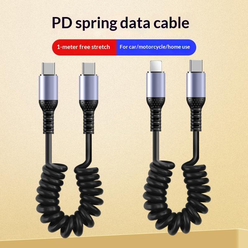 Coiled Spring Pd Charging Cable Retractable Fast Charging Data Cord High Speed Transmission For Car Motorcycle Home Use