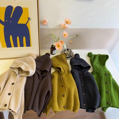 Kids Cardigans Coat Versatile Knitting Single Breasted Hooded Cardigan