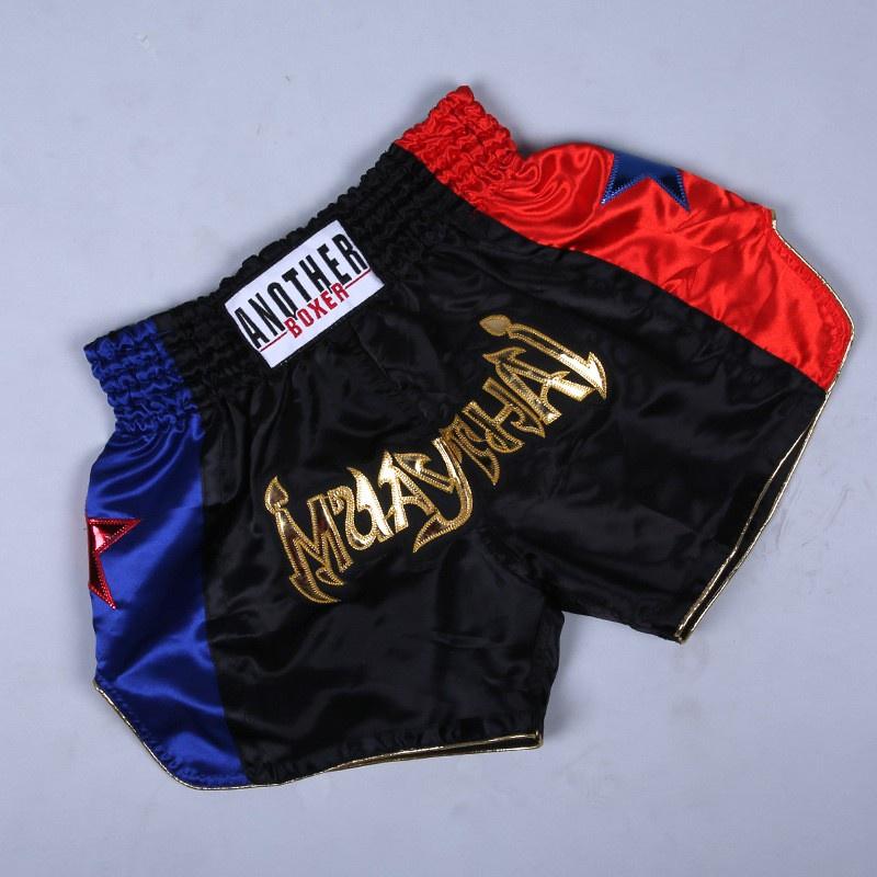Boxerské krátké muay thai bojové šortky modré a červené hvězdy na zakázku muay thai