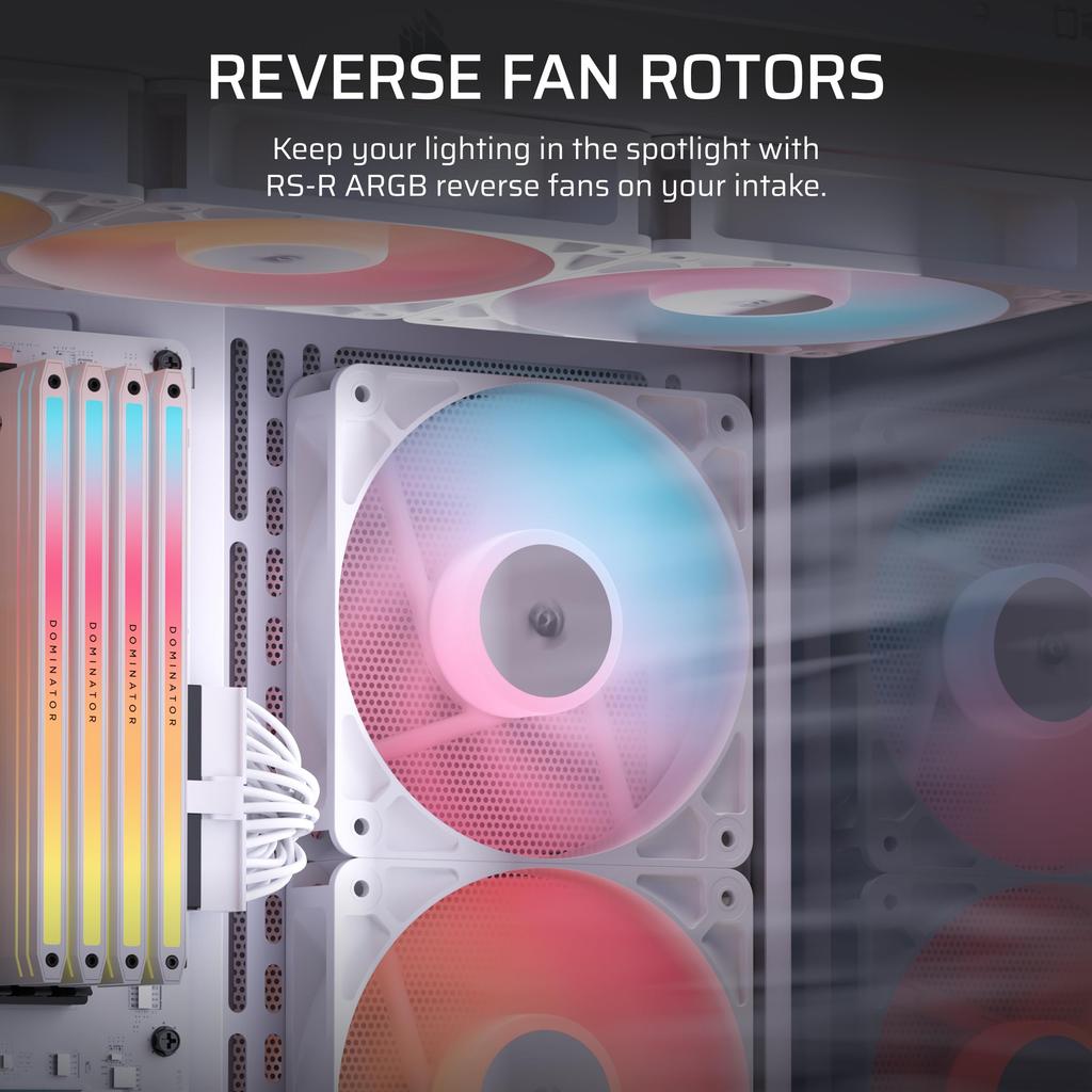 Corsair ARGB WHITE Triple Reverse Fans PC Case RS120-R Fan, 3-Pack, White, CO-9050197-WW