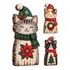 Whimsical Cat Room Decor Wooden Table Sign, Rustic Christmas Block Sign with Hat And Scarf, Retro Style Festive Ornament 2D Flat Vintage Farmhouse