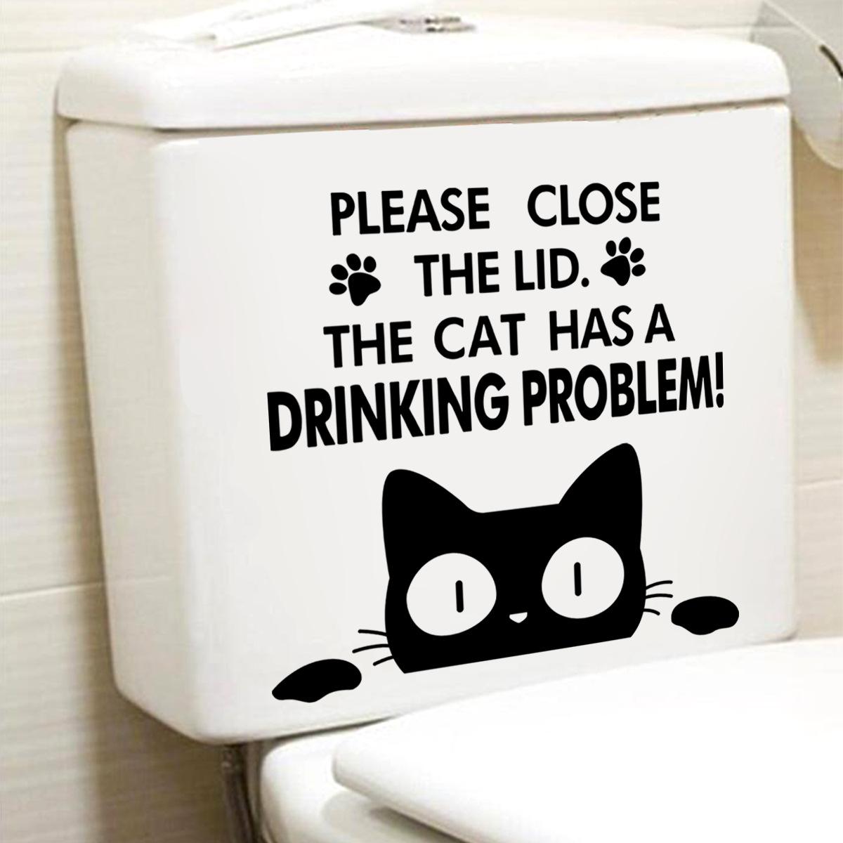 

MS591Сплошной цвет, английский, черный кот, Happy Day, туалет, украшение для ванной комнаты, настенная наклейка с изображением кота, крышка для унитаза, наклейка с принтом