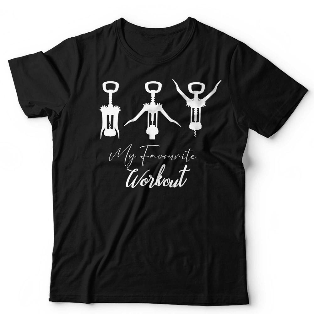 

My Favourite Workout Unisex T Shirt Funny Wine Drinking Corkscrew Wine Lover L