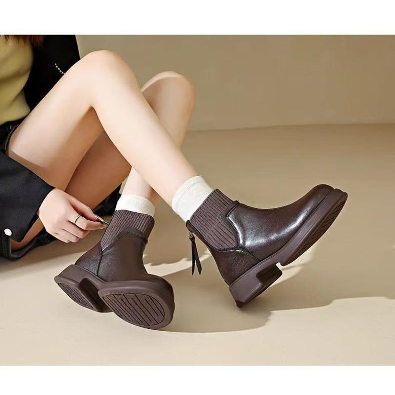 

Модные ботильоны из мягкой кожи на квадратном каблуке женские весенне-осенние новые британские вязаные носки ботильоны из мягкой кожи средней длины тонкие ботильоны женские ботинки 40 коричневый