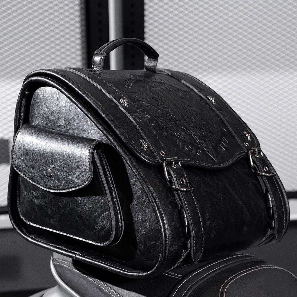 Easy Install Motorcycle Seat Bag Retro Style Spacious Waterproof PU Leather Side Pouch Large Capacity for Bike