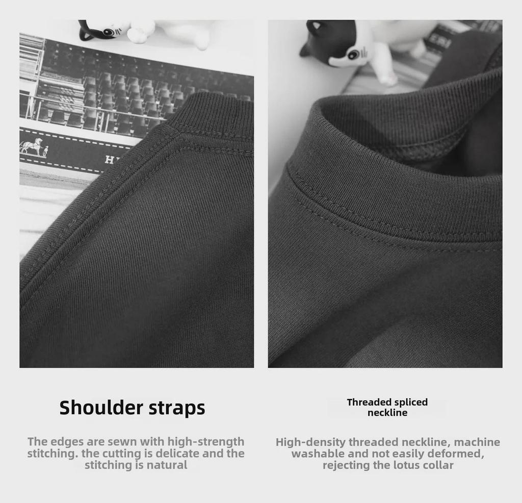 Unisex Solid Color Heavyweight Cotton Long-Sleeve T-Shirt: Non-Transparent, Loose Fit, Small Collar, Ideal for Spring & Autumn.