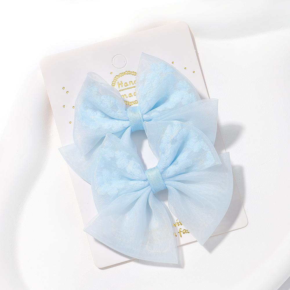2pcs/set Lovely Bow Hairpins Solid Color Gauze Bows Clip for Kids Sweet Soft Hair Clips Pink Princess Girls Hair Accessories