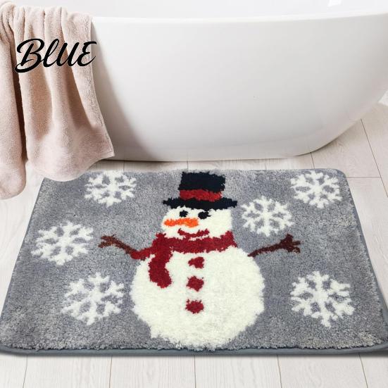 Non-slip Bathroom Mat And White Door Flannel Xmas Snowflake Christmas Rug Floor Red Absorbent Non-Slip