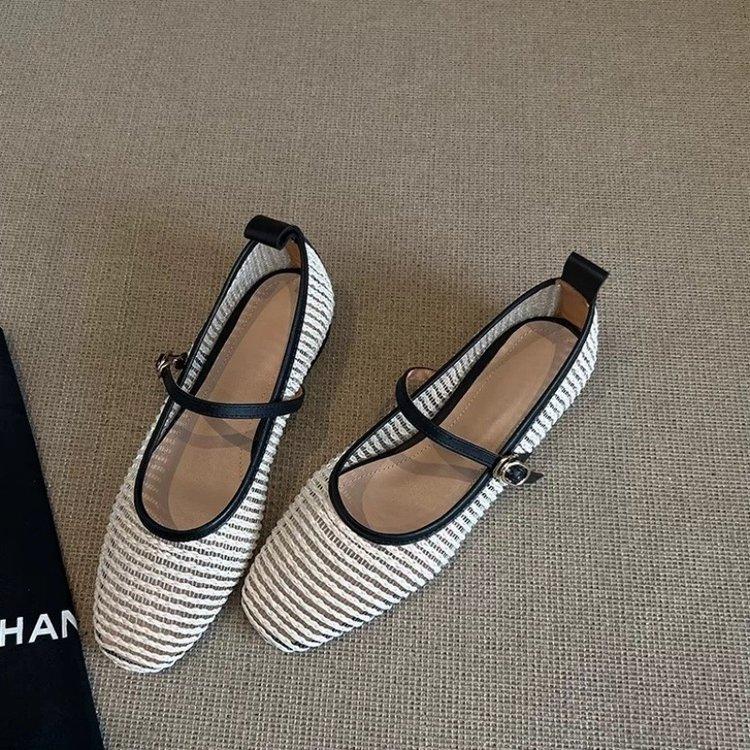 Soft leather French cool single shoes women's flat-soled summer hollow hole shoes shallow mouth evening ballet shoes breathable Mary Jane shoes
