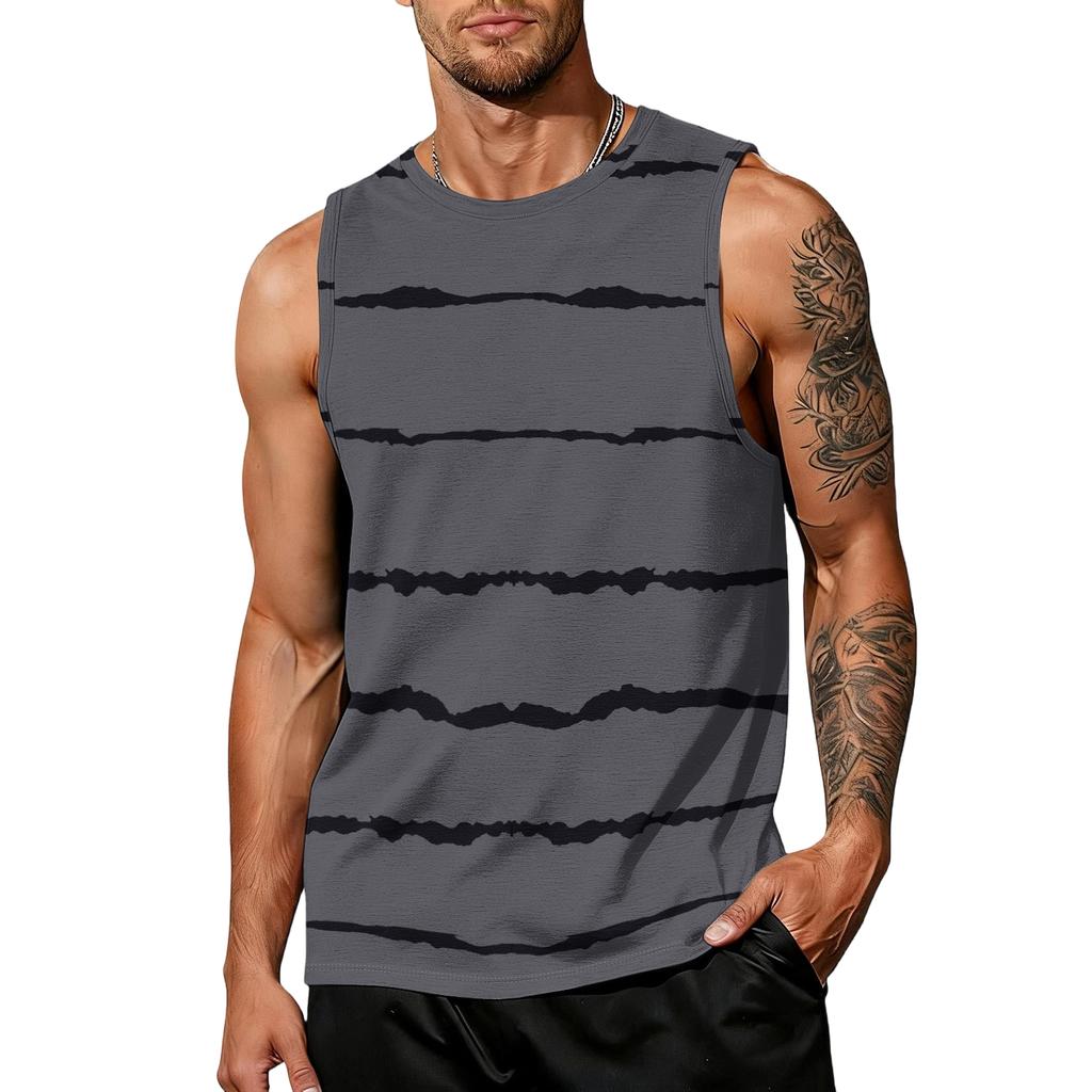 Men's casual trend striped printed vest - Men's sporty breathable sleeveless top