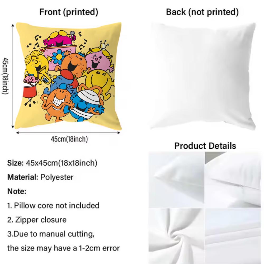 Cartoon Mr. Men And Little Miss Cushion Cover Soft & Easy-Wash Pillow Case – Versatile For Couch, Bed, Travel And Office