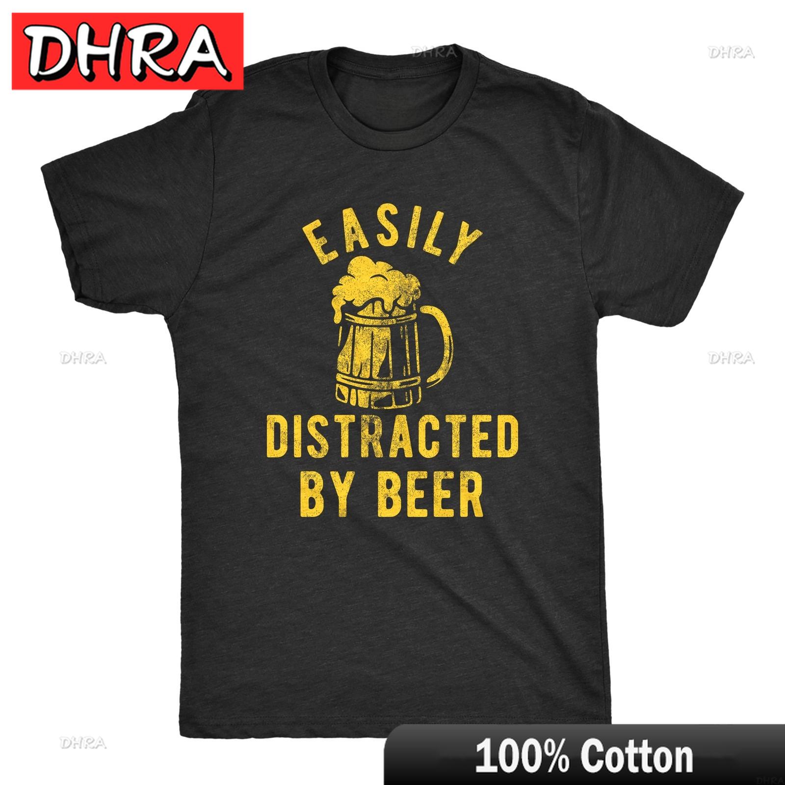 Unisexs Easily Distracted By Beer T Shirt Funny Drinking Graphic Novelty Tee for Hombre Short Sleeve Tee Casual Top Funny T Shirt S