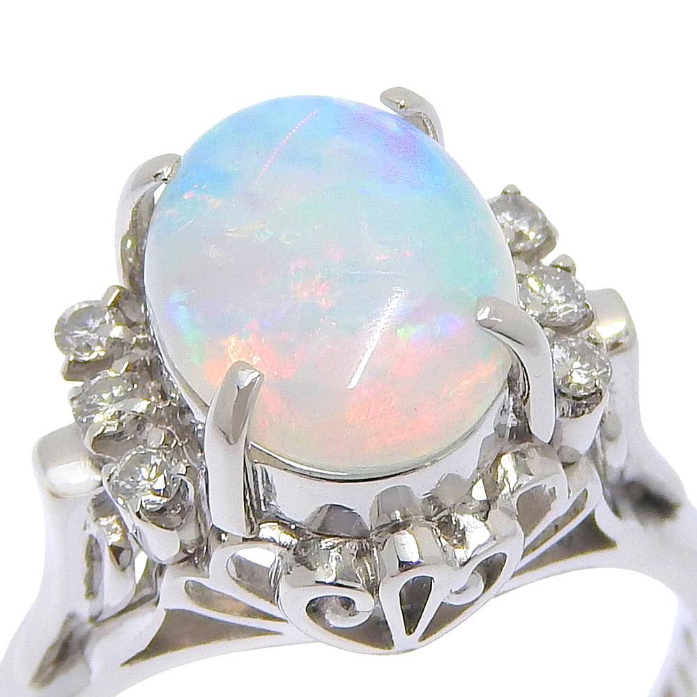 Ring Pt900Platinum/opal/diamond #5.8(US Size) 6.5g Women Used
