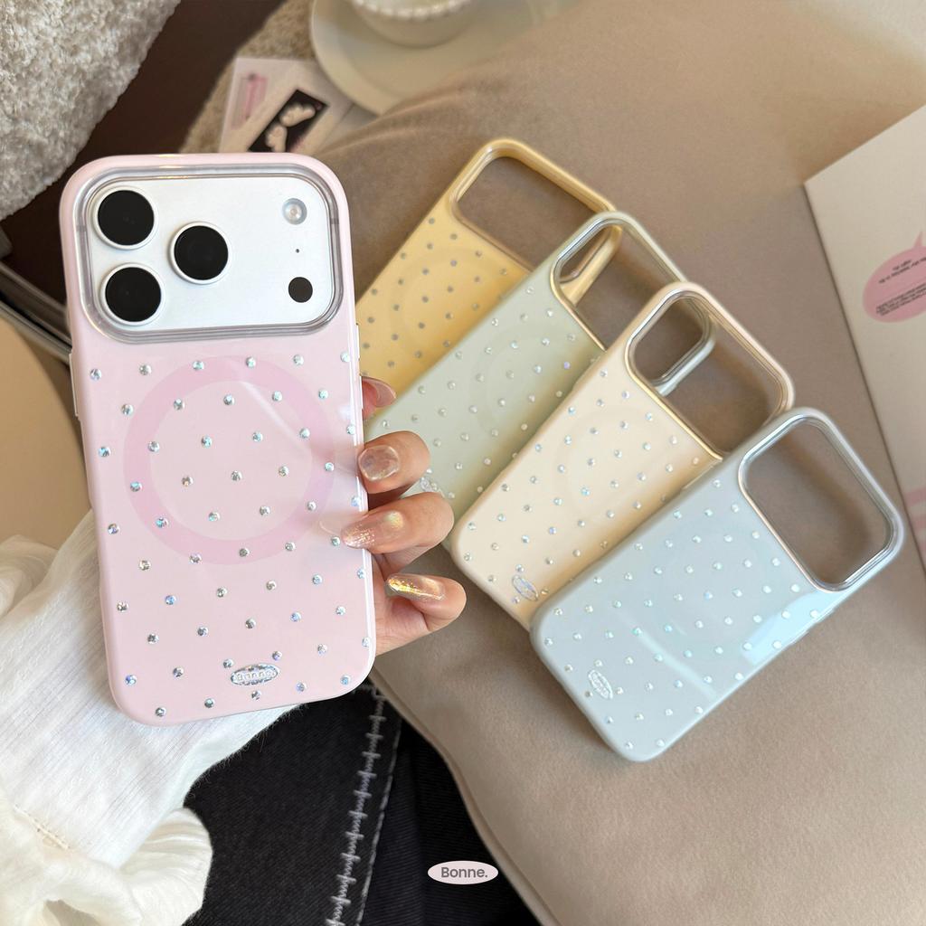 Silver Polka Dot Gold-plated Case Suitable for Apple 17 Pro Max, iPhone 16, Korean-style Minimalist 15 Magnetic Case, 17 Niche